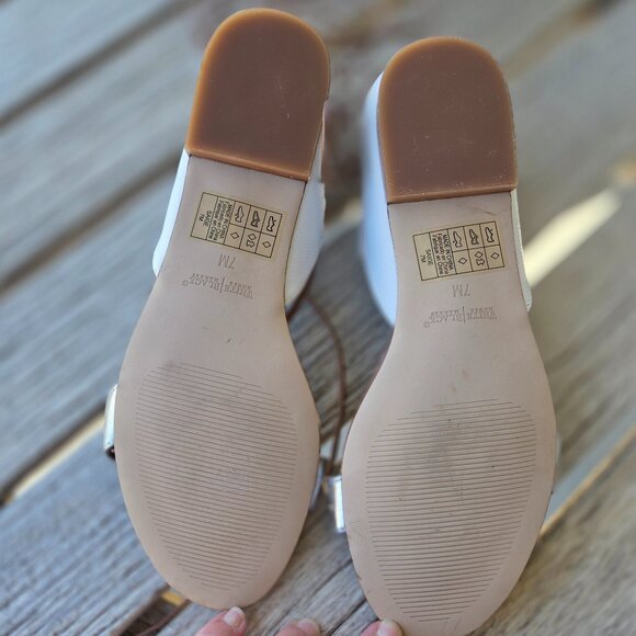 Sz 7 WHBM White & Silver Roman Style Sandals w/Criss-Cross Ankle Ties NEW - Picture 5 of 10